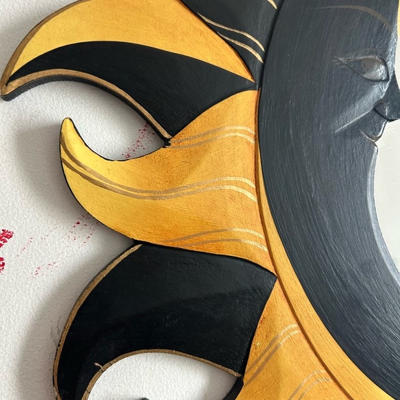 Vintage 90s Celestial Sun and Moon Wall Mirror Decor - Black and Gold 23.5" - Picture 6 of 15
